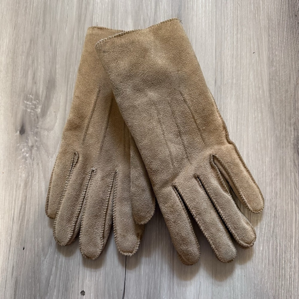 Aris Brown Suede Leather Gloves Sz M Faux Sherpa Lined * Has Some Discoloration